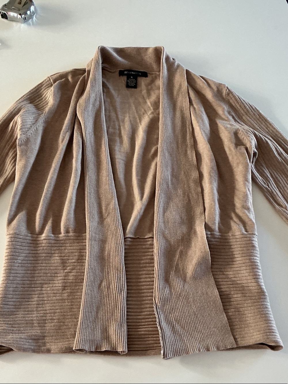 White House Black Market Taupe Shawl-Collar Open Cardigan